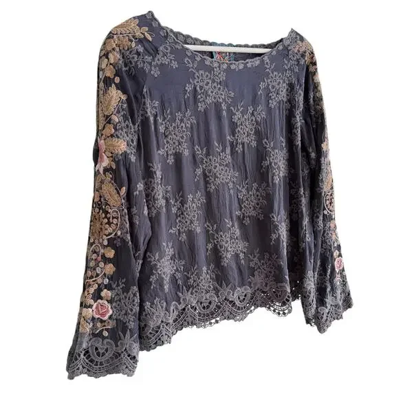 Johnny Was Floral Embroidered Cupro Rayon Blouse Small - Picture 2 of 4